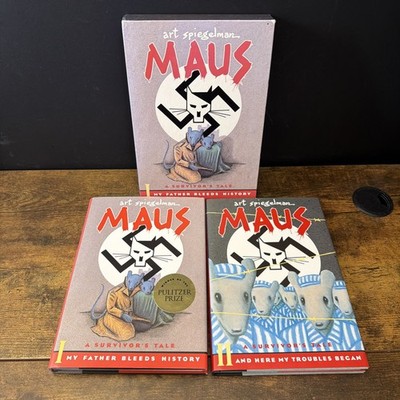 Maus Volumes 1 And 2 Art Spiegelman Vintage Hardcover Graphic Novel Book Lot