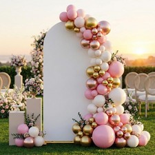 Arch Backdrop Stand and Cover Set, 7.2 x 4FT Gold Metal Wedding Arch for Cere...