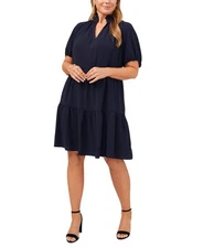 Msk Plus Size Crinkle Short-Sleeve Babydoll Dress - Navy, sz 1X