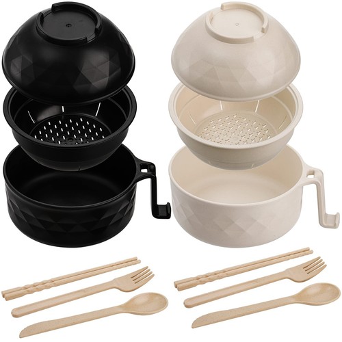 2 Pack Microwave Ramen Cooker, Ramen Bowl with Lid, Chopsticks, Fork, Spoon -...
