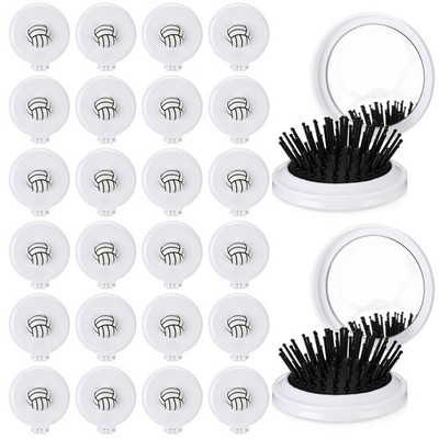 24 Pack Volleyball Foldable Travel Mirror Hair Brushes, Mini Mirror Comb, Rou...
