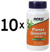 10 X NOW Foods Panax Ginseng, 500Mg - 100 Capsules (177,77 Eur/Kg)