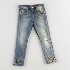 Lucky Brand Skinny Women's Jeans Blue Denim Embroidered Floral Stretch 5-Pocket