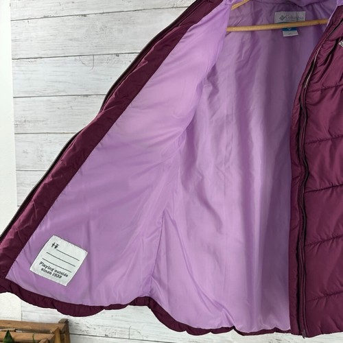 Columbia Girls XL 18/20 Purple Puffer faux fur Hooded Raincoat Jacket - Picture 5 of 10