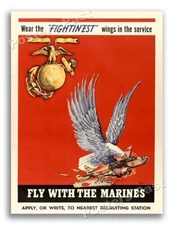 1942 Fly With The Marines Vintage Style WW2 Poster - 20x28