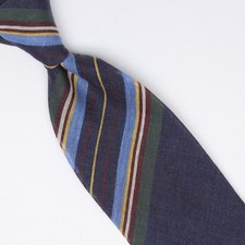 John G Hardy Mens Wool Silk Necktie Blue Green Red Stripe Weave Lightweight Tie