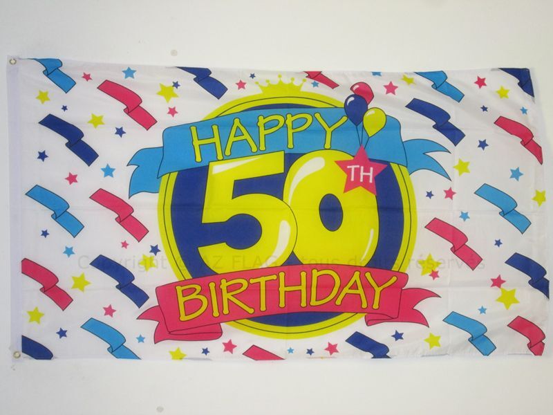 BANDIERA BUON COMPLEANNO 50 ANNI 150x90cm - BANDIERA AUGURI ANNIVERSARIO - HAPPY