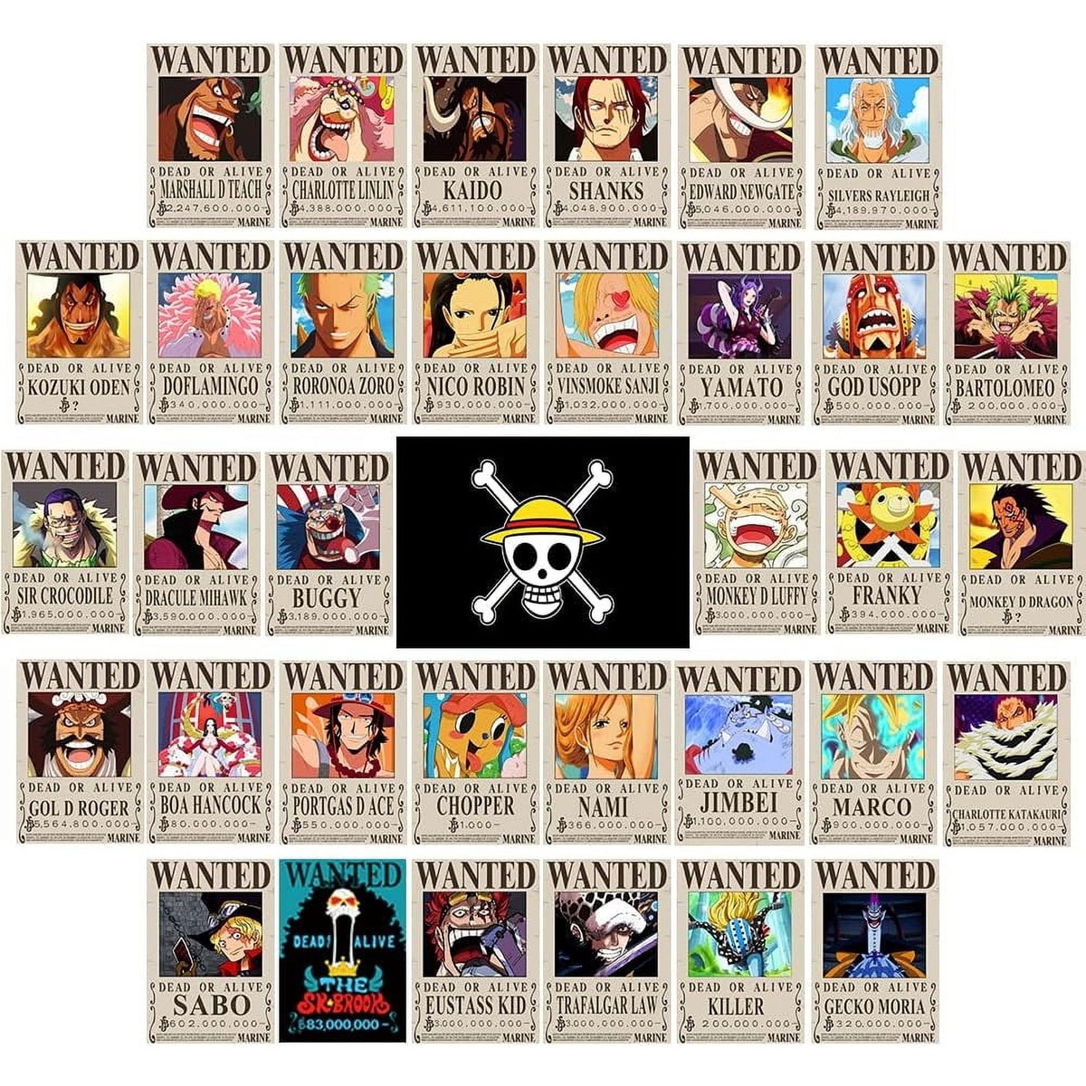 ONE PIECE WANTEDポスターセット Anime One Piece Wanted Posters 30×21cm, New Edition Set of 35 pcs
