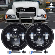Pair 7" inch Round Led Headlights Hi/Lo Beam fit Mack Granite CV713 Dump Trucks