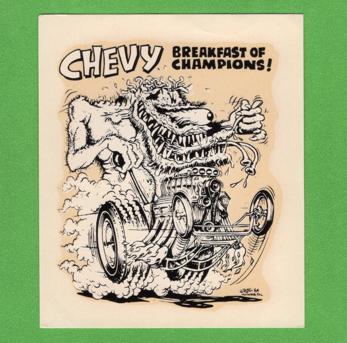 VINTAGE ORIGINAL 1964 ED ROTH "CHEVY" BREAKFAST OF CHAMPIONS! WATER DECAL  ART | eBay