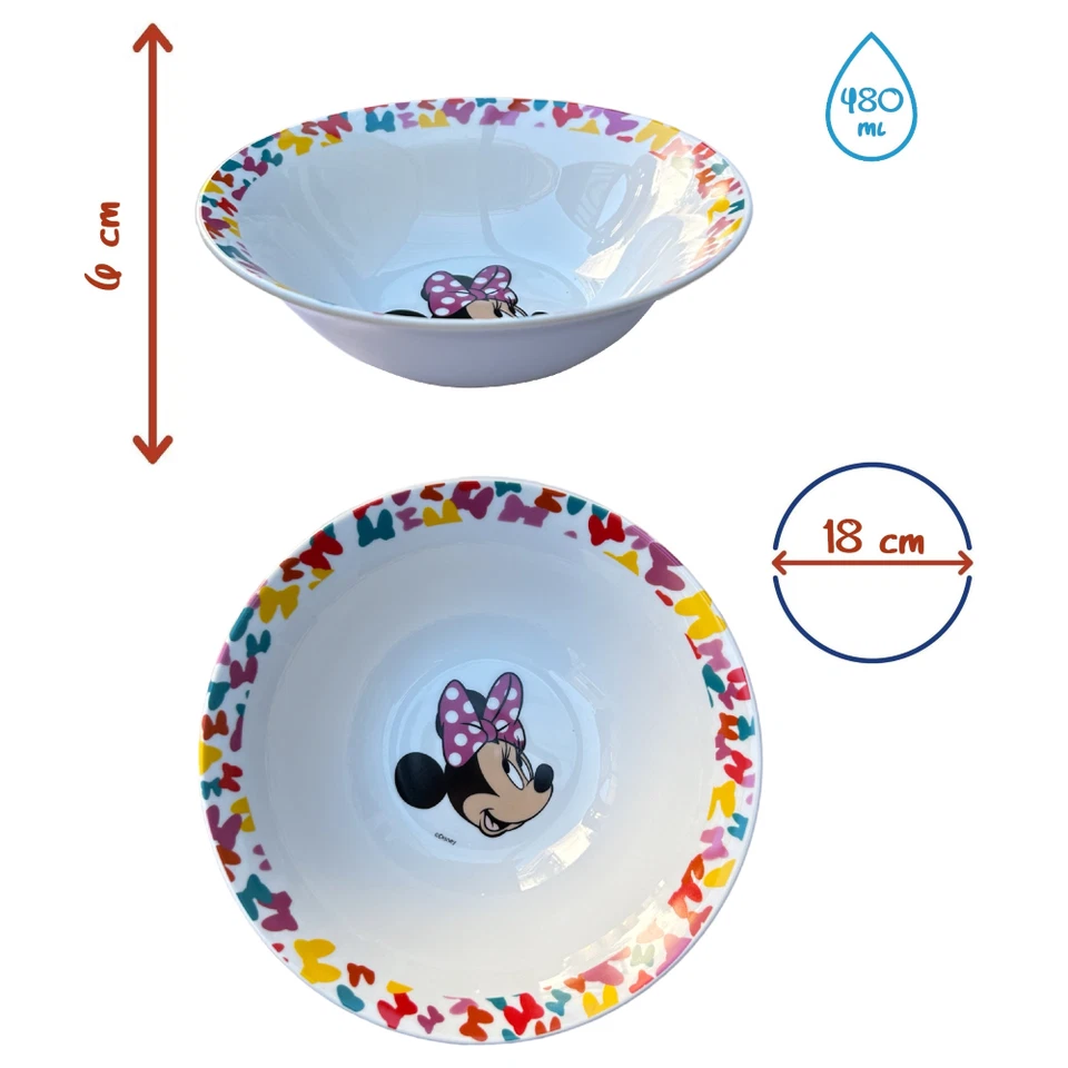 SET 3 PEZZI IN CERAMICA MINNIE DISNEY TAZZA CIOTOLA PIATTO STOVIGLIE PER BAMBINI - Immagine 3 di 4