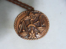 Vintage Copper Zodiac Sign Libra Pendant Necklace