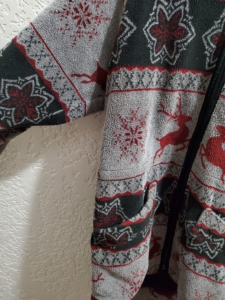 Vintage Woolrich Women Barn Fleece Grey w/ Deer Christmas Long Sleeve