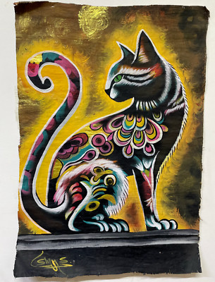 EternalFeline Fantasy Vibrant Ancient Egyptian Cat Art in Bold Whimsical Strokes