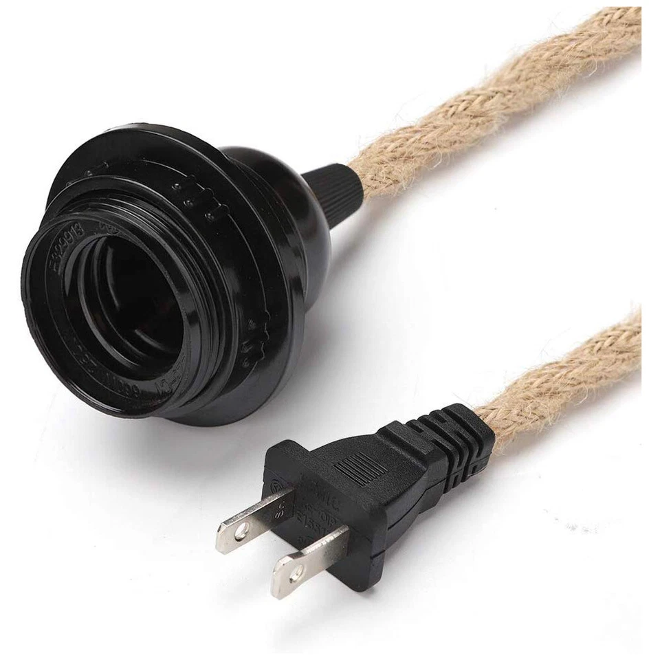 Switch Plug in Vintage Lamp Hemp Rope Pendant Light Industrial Retro 15FT DIY - Image 3 of 4