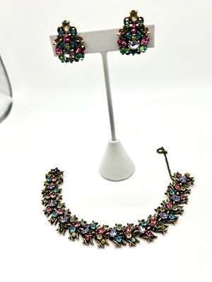 Gorgeous Vtg Hollycraft Corp 1950 Pastel Bracelet And Earrings