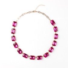 Glass Crystal Square Choker Necklace Gold Women Gemstone Rhinestones Summer Gift