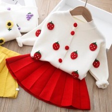 Girls Kids Skort Skirt Jumper Outfit Set Baby Strawberry Red Clothes Winter