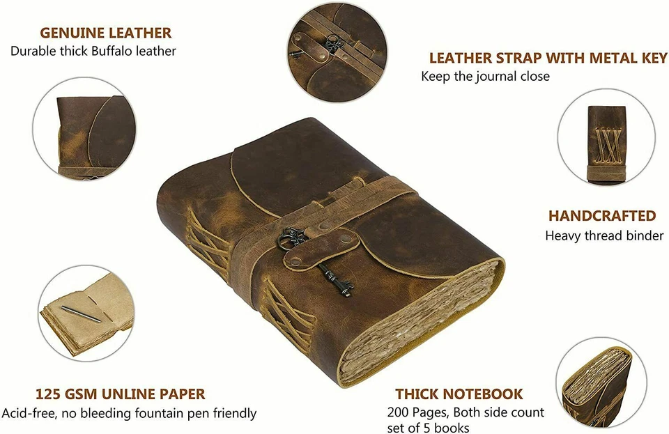 Handmade Leather Journal Notebook Bound Writing Diary Sketch Deckle Book New - Image 2 of 4