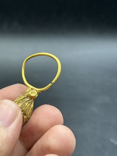 Hermoso pendiente griego antiguo de oro de 18 quilates muy raro - Imagen 8 de 13