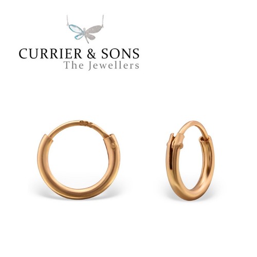 14ct Rose GoldPlated 925 Sterling Silver Small 8mm Hoop Sleeper