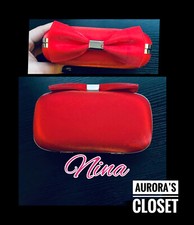 Nina Red Minaudiere Clutch Satin Bow Top Chain Evening Purse 90