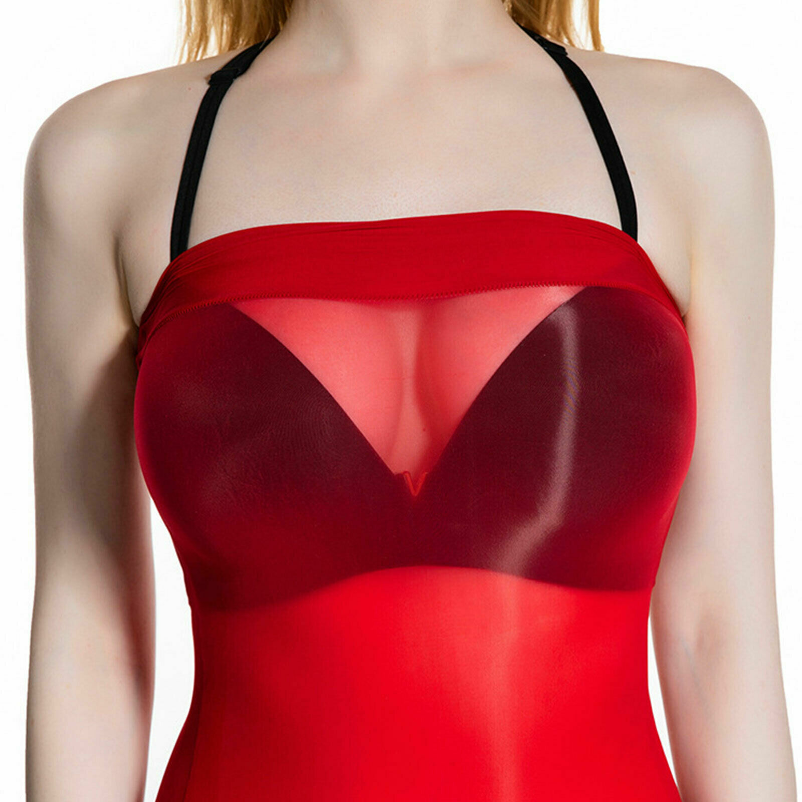New Women's Strapless Bandage Bodycon Tube Dress See-through Shiny Glossy Mini D image 5
