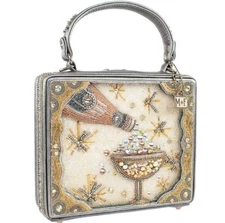 Mary Frances Make It Pop Top Handle Handbag Party Drink Silver Bag New