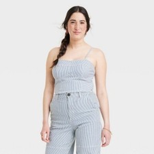 Women's Denim Corset Tank Top - Universal Thread Blue Striped LARGE A-52