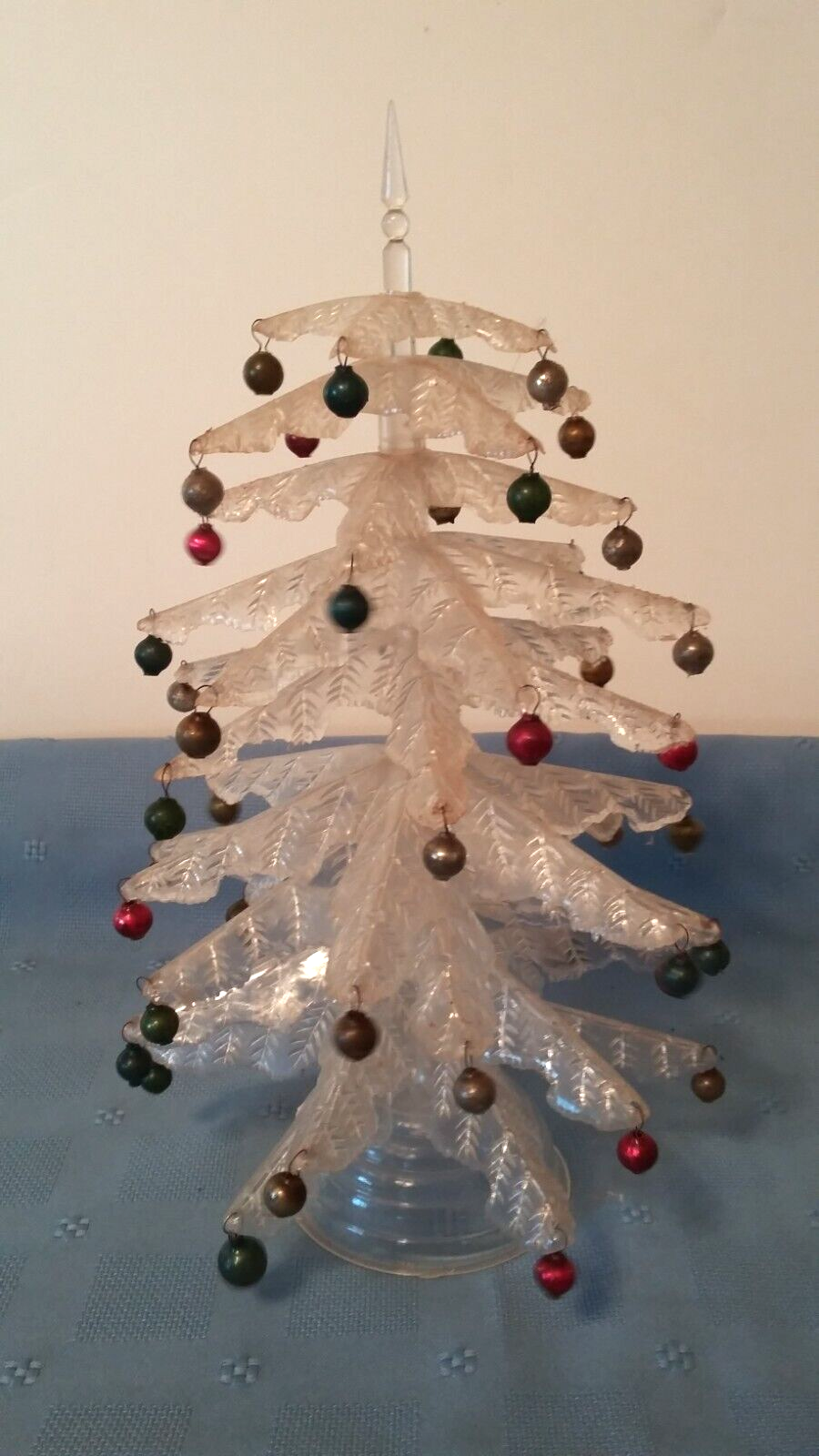 Vtg 11" CRYSTAL PINE Plastic Tabletop Tree w/Ornaments PAT. PENDING eBay