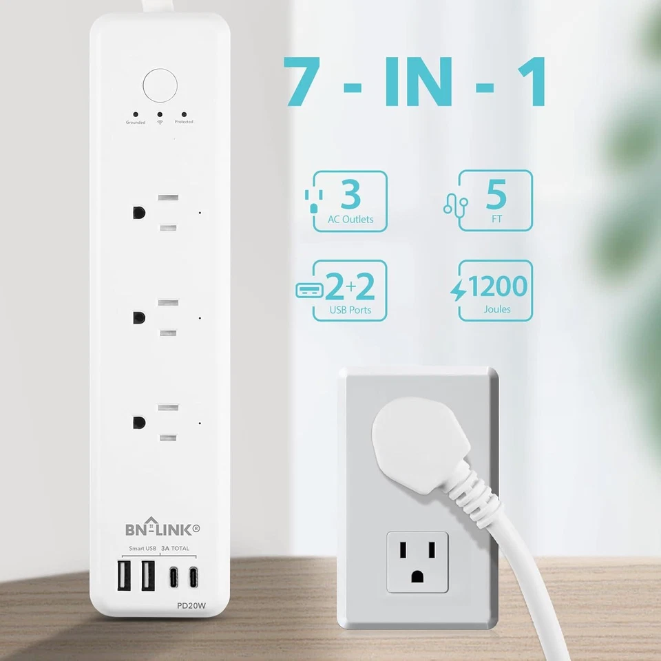 Smart Power Strip WiFi Outlets Protector With 4 USB 3 Charging Port Multi Plug - Image 2 of 4