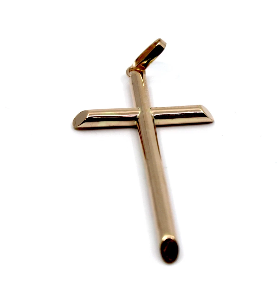 Colgante religioso cruz redondeada lisa de oro amarillo macizo de 14 quilates de 2,25" X 1" pulgadas Foto 2 de 4