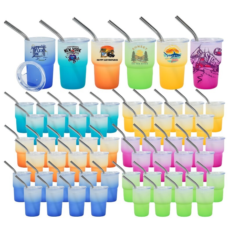 USA Warehouse 60pcs 3oz subliamtion gradient mixed color shot glass with straw