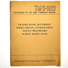 1952 Warco Road Grader US Army Technical Diesel TM 5-1013 Book Vtg B2