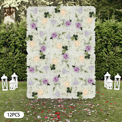 3D Flower Wall Panel-12pcs Artificial Flower Wall Background Rose Wedding Wall