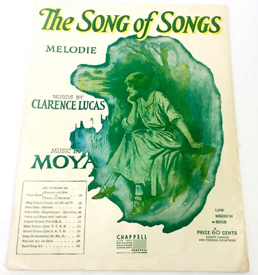 The Song of Songs (Chanson du ceour brise) 1914 Sheet Music English French Moya