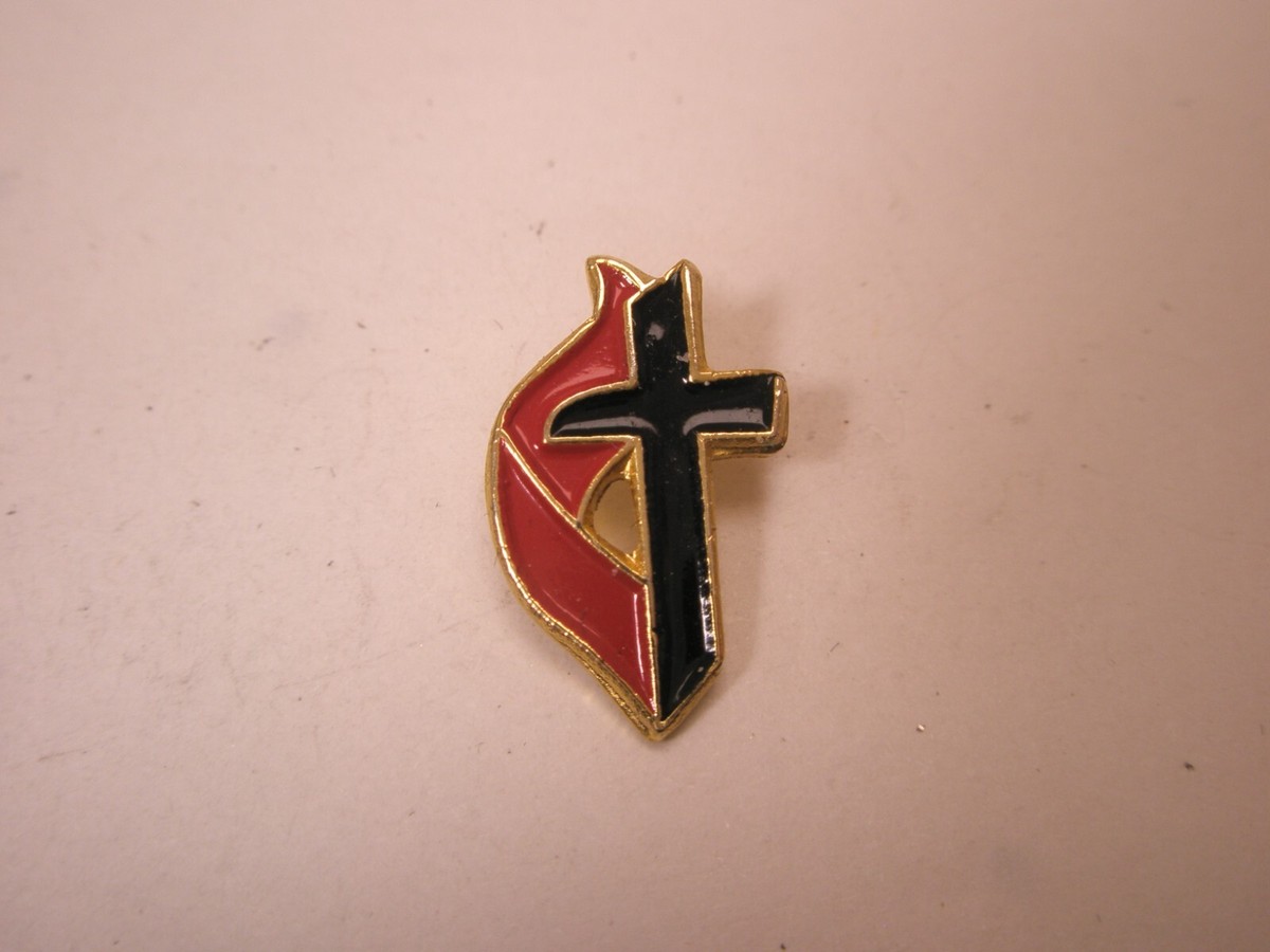 Black Christian Cross Red Ribbon Vintage SMALL Tie Tack Lapel Pin
