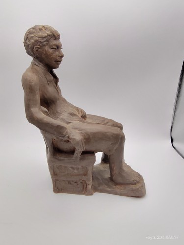 Clay Sculpture 1980 RF Ritz Of Woman Sitting In Chair 11 1/2" OOAK - Picture 10 of 14
