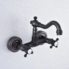 Oil Rubbed Bronze Dual Handles Wall Mount Sink Faucet Bath Basin Mixer Tap