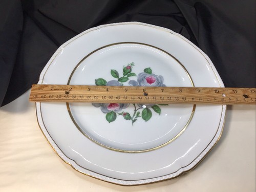 Royal Tettau Germany 2 Dinner Plates 2 Dessert Plates White Roses Gold Rim EUC - Picture 6 of 10