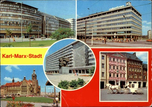 Karl-Marx-Stadt Chemnitz DDR Mehrbild-AK ua, Hochzeitskutsche Rathaus Centrum W. - 第 1/1 張圖片