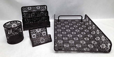 4 Pc Metal Desk Set - Paper Tray, Pen Cup, Envelope Tray  Business Card Holder