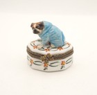 New ListingNew French Limoges Trinket Box Dressed Bulldog Dog Puppy on Beautiful Floral Box