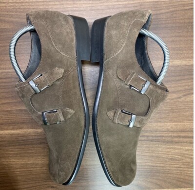 John Varvatos Made in ITALY Brown Suede Double Buckle Monk