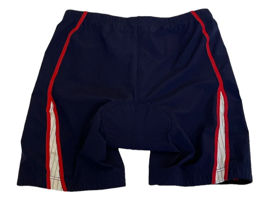 TYR 女式 XL 海军蓝红色 6 英寸三轮自行车运动碳纤维短裤扩音器垫美国制造全新 — 第 2/4 张图片