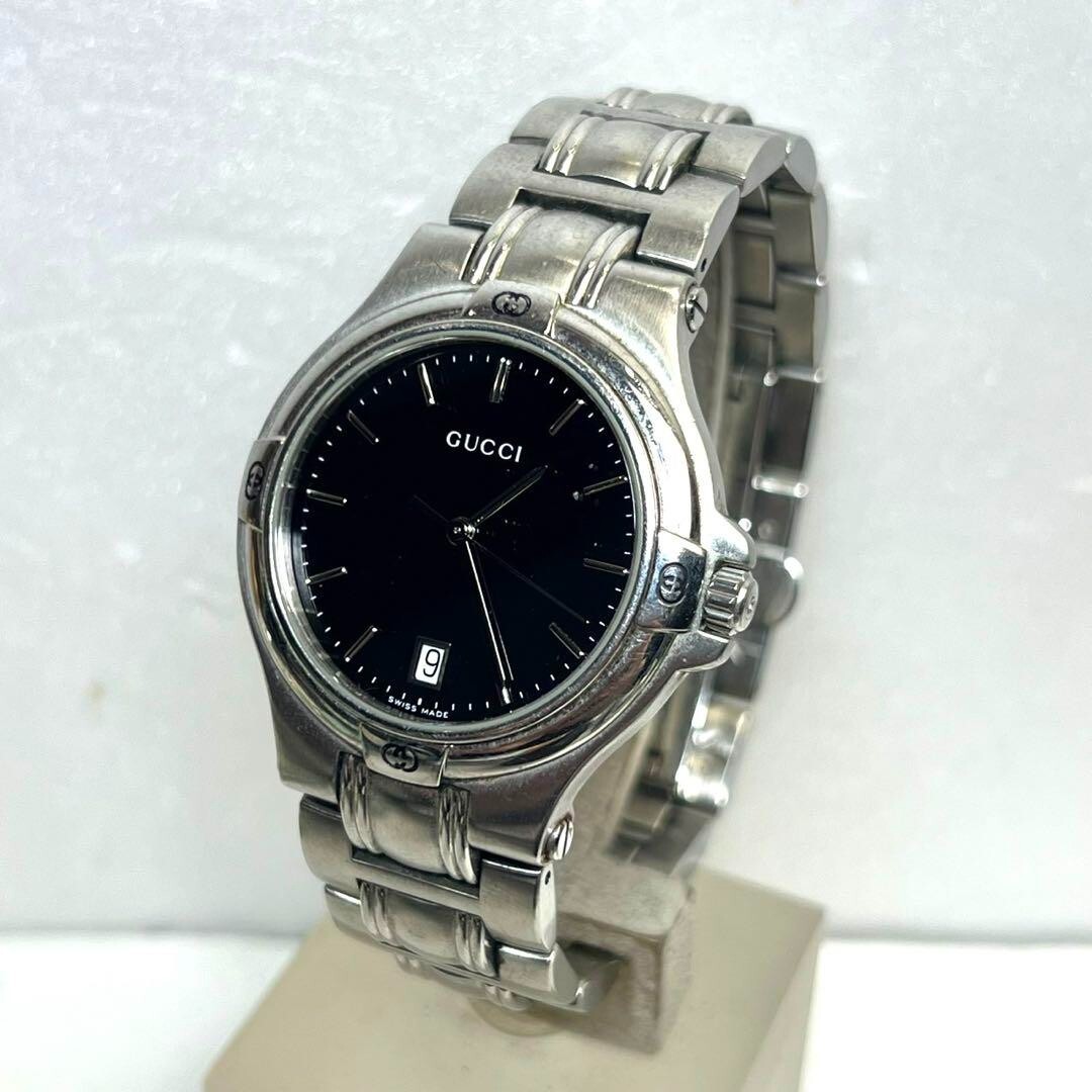 ◇Vintage N MINT◇ Gucci 9040M Silver black Dial Date Men's Qz