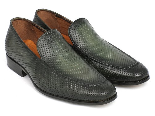 Mocasines de cuero perforado verde Paul Parkman (ID #874-GRN) - Imagen 3 de 6