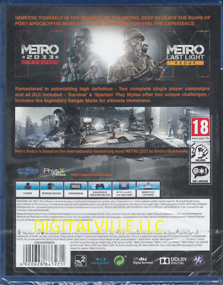 Metro Redux PS4 Remastered Metro 2033 Metro Last Night Brand New