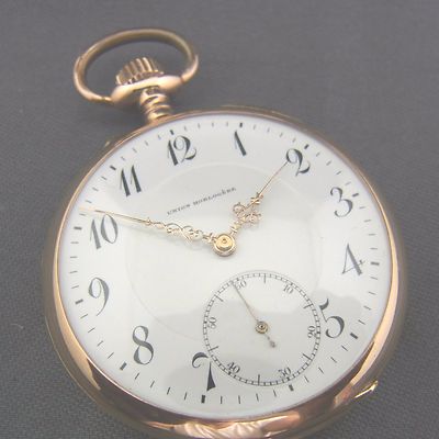alte Taschenuhr 585/- Gold Deckel Union Horlogeré um 1890