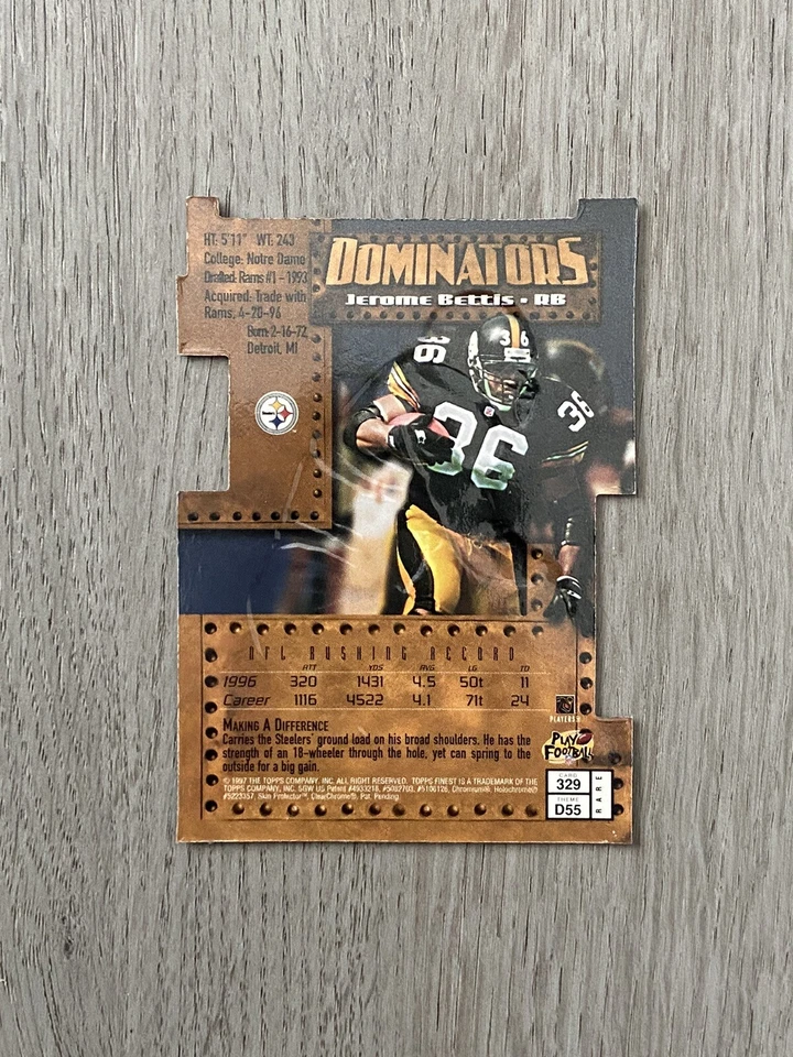 1997 Topps Finest Dominators Die-Cut Embossed | Jerome Bettis | #329 | Steelers - Image 2 of 4
